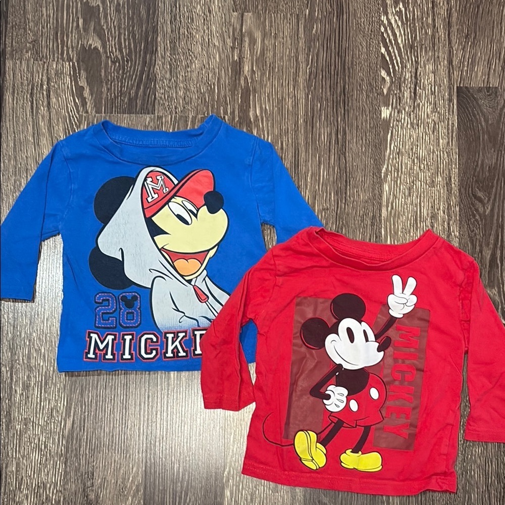 Mickey Mouse Long Sleeve Shirts 1 blue & 1 red size 18 months